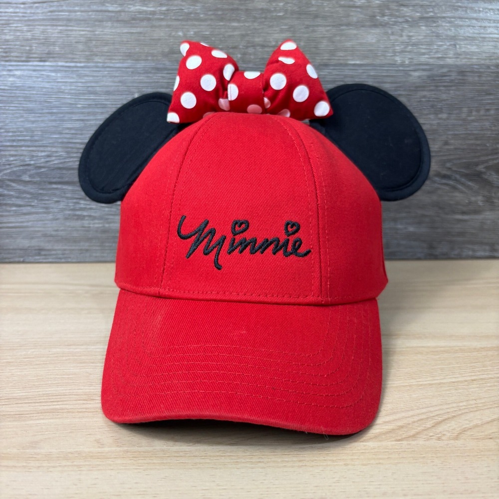Minnie Mouse Hat Cap Snap Back Womens Red White Bow Ears Polka Dot Disney